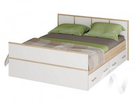 Двуспальная кровать 1,4м Сакура (дуб сонома/белый) в Краснообске - krasnoobsk.mebel-nsk.ru | фото