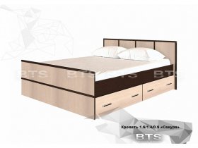 Кровать двуспальная с ящиками 1,6м Сакура (BTS) в Краснообске - krasnoobsk.mebel-nsk.ru | фото