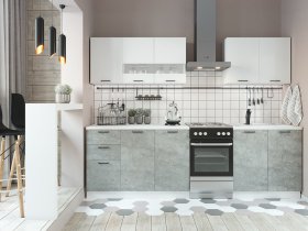 Кухонный гарнитур Дуся 2,0 м (белый глянец/цемент) в Краснообске - krasnoobsk.mebel-nsk.ru | фото