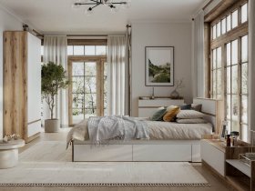 Модульная спальня Брауни (дуб делано/белый) в Краснообске - krasnoobsk.mebel-nsk.ru | фото
