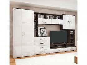 Стенка Коста МДФ (дуб венге/белый глянец) в Краснообске - krasnoobsk.mebel-nsk.ru | фото